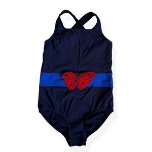 Mini Rodini Navy Blue Butterfly One-Piece Swimsuit Girls 6-7